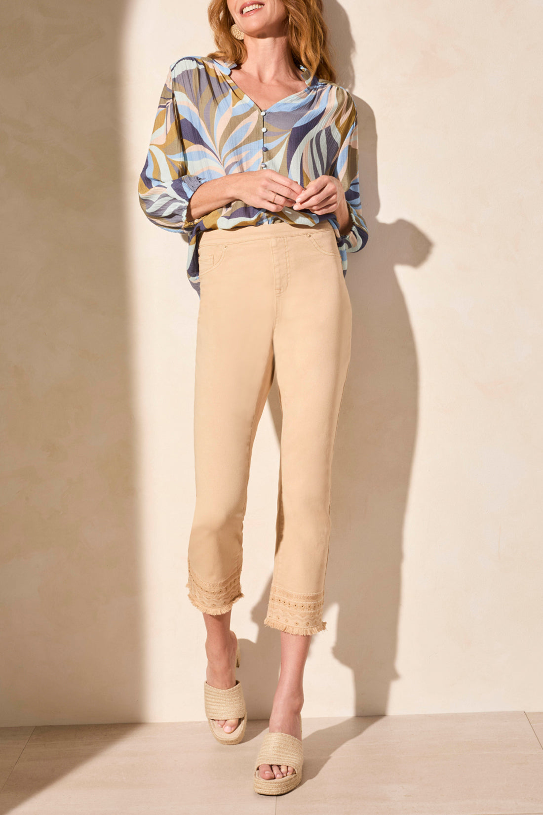 Audrey Pull On Straight Crop with Embroidered Hem. Style TR5806O-4744