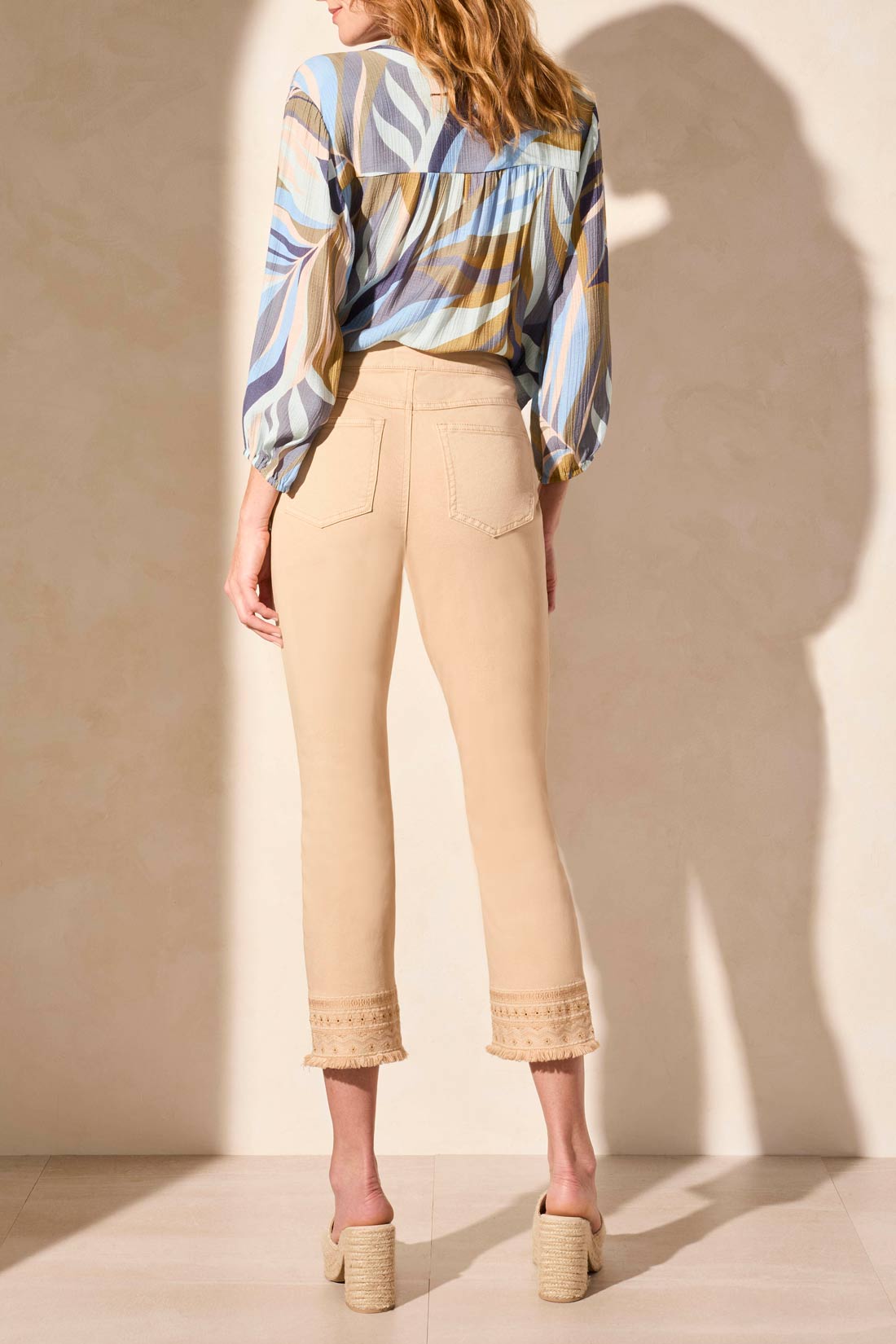 Audrey Pull On Straight Crop with Embroidered Hem. Style TR5806O-4744