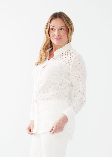 Patchwork Eyelet Button Front Top. Style FD7163966