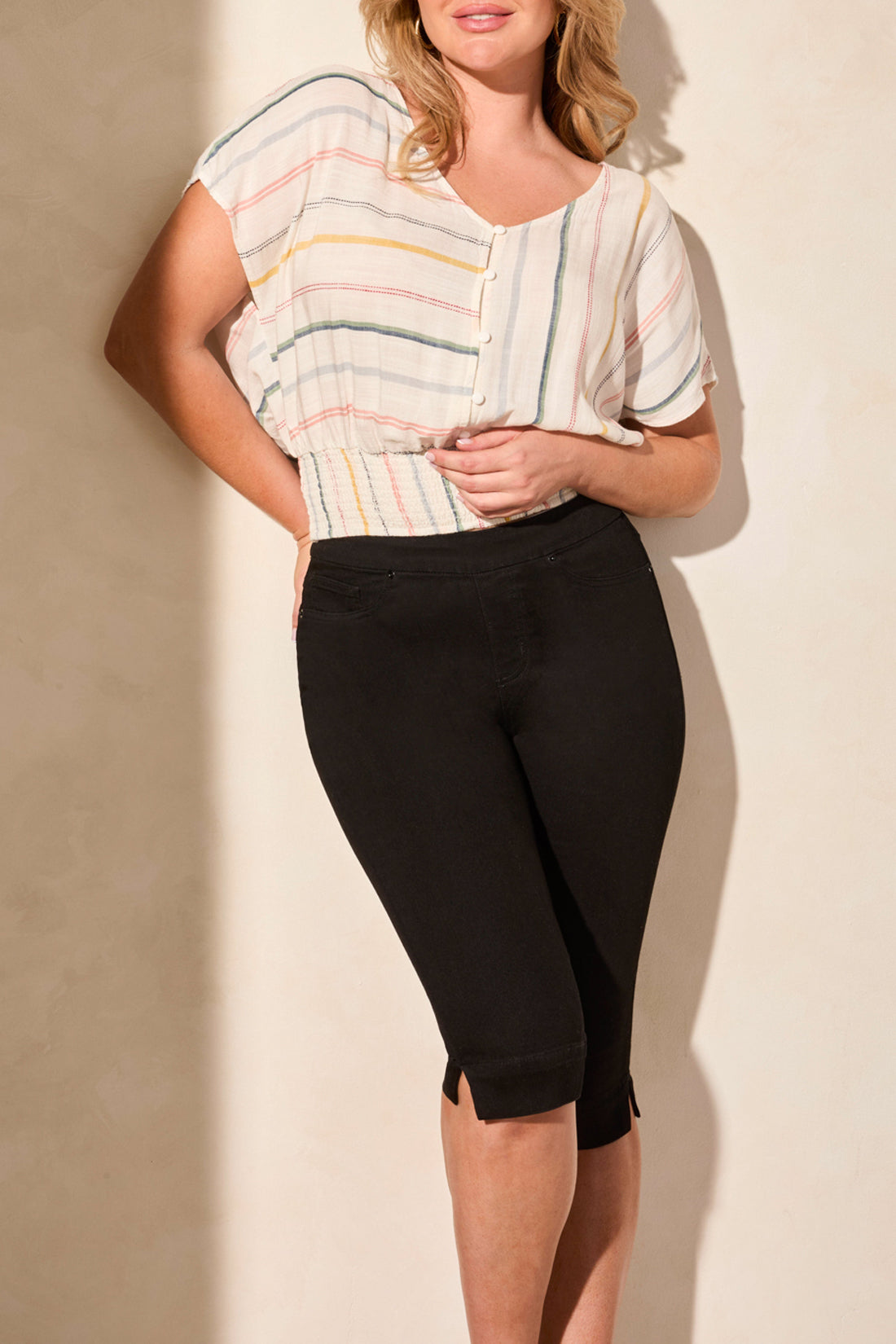 Audrey Pull On Stretch Denim Capris. Style TR7674O-2020