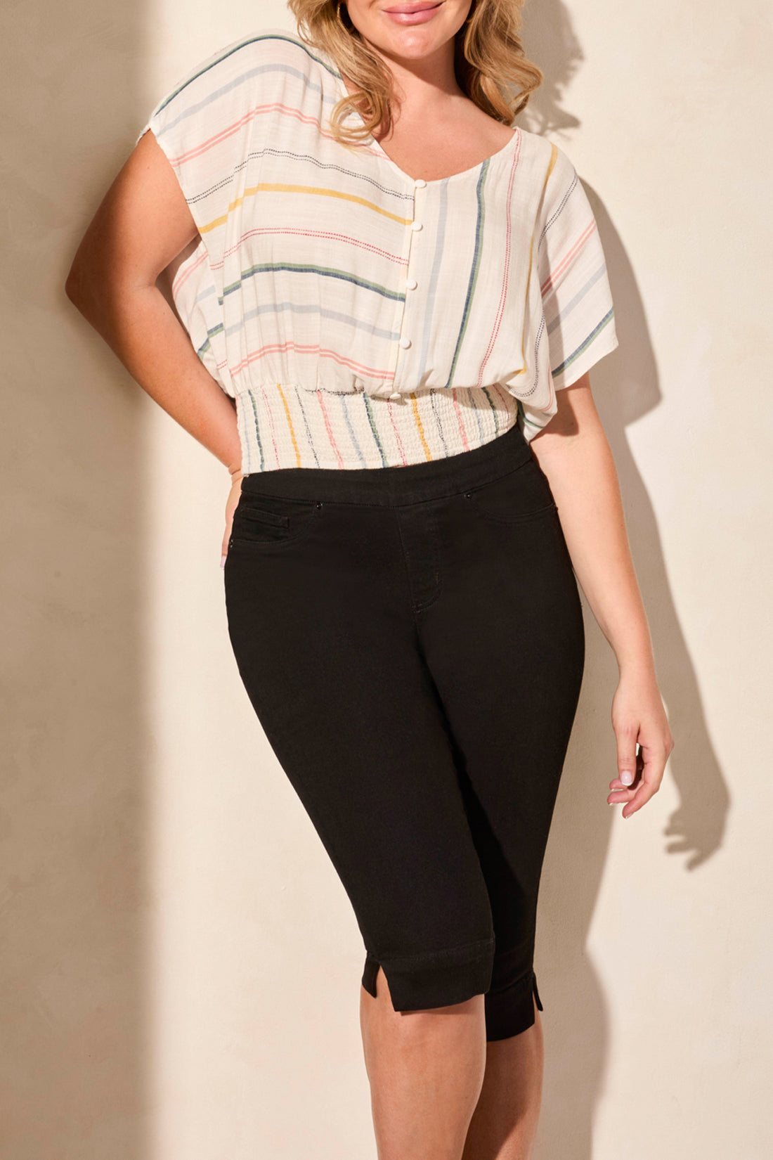Audrey Pull On Stretch Denim Capris. Style TR7674O-2020
