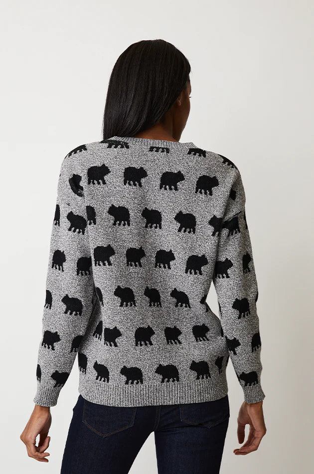 "Bear Naked" Black & White Bear Print Sweater. Style PH80074