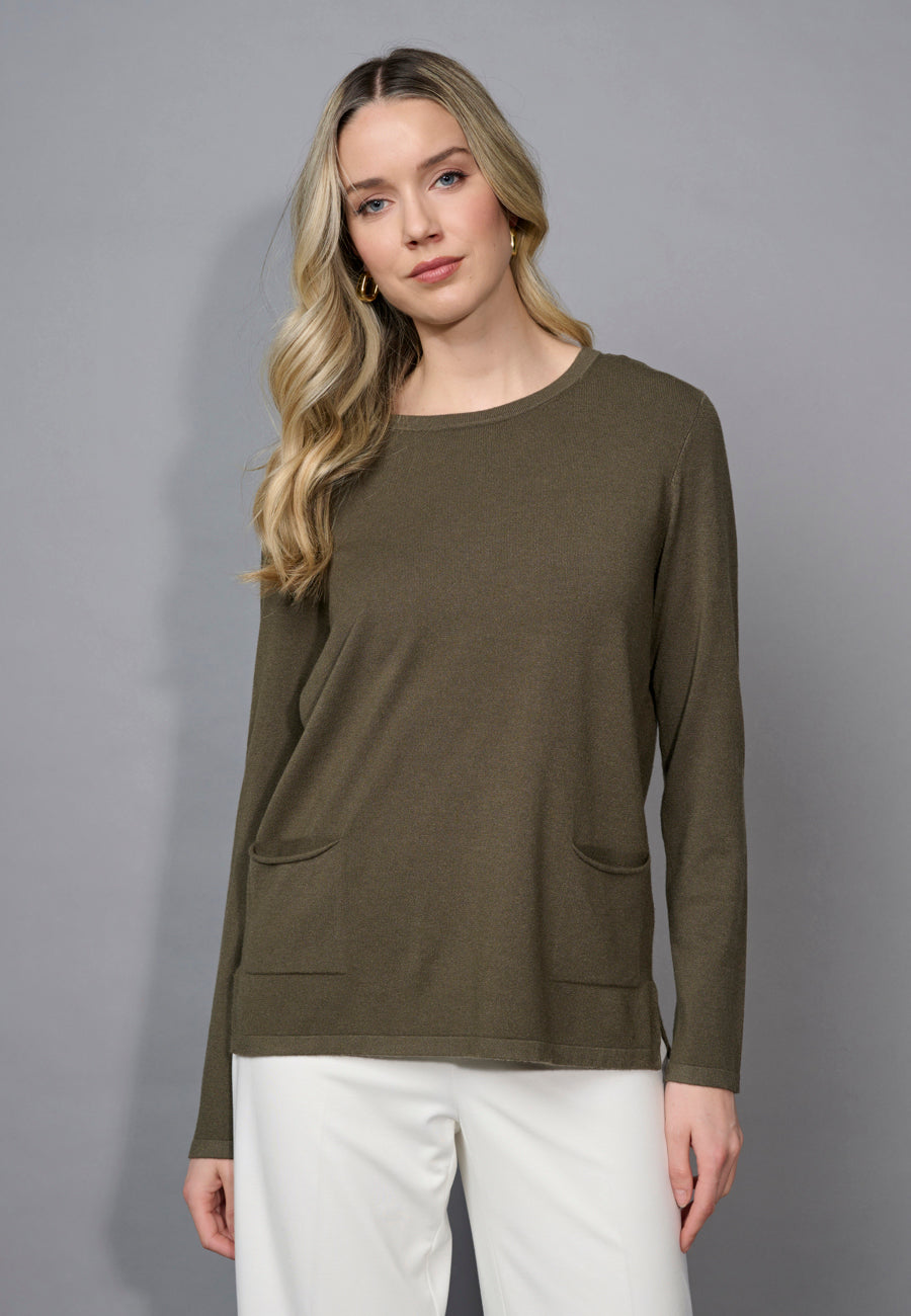 Patch Pocket Soft Crew Neck Sweater. Style PYBK788