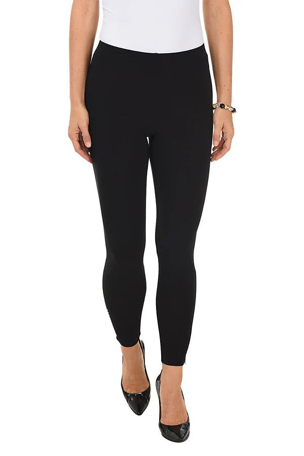 Silver Beads & Zipper Bottom Hem Black Leggings. Style BALI5130