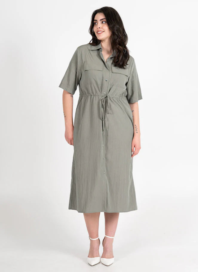 Rayon Blend Tie Waist Shirt Dress. Style CMCED6422