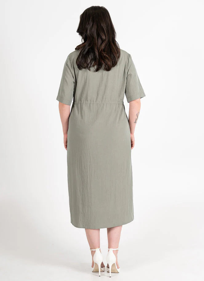 Rayon Blend Tie Waist Shirt Dress. Style CMCED6422