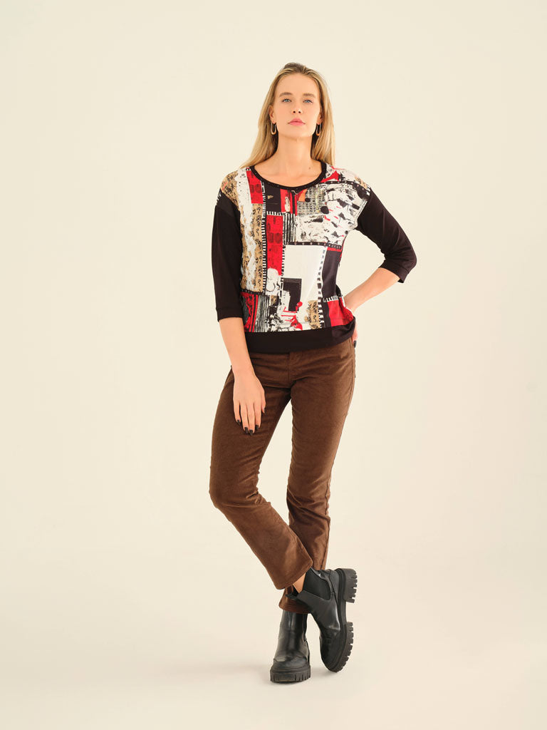 "Bookworm" Artist Print Drop Shoulder Half Sleeve Top. Style DOLC75642