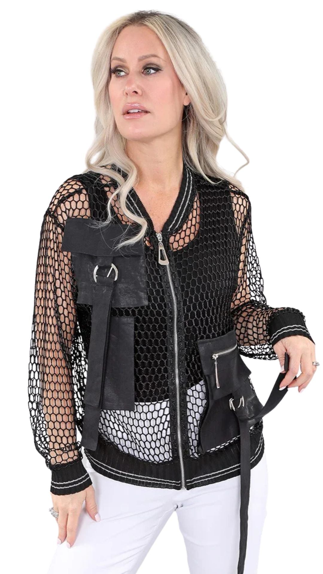 Zip Front Mesh Bomber Jacket. Style MT25S5872