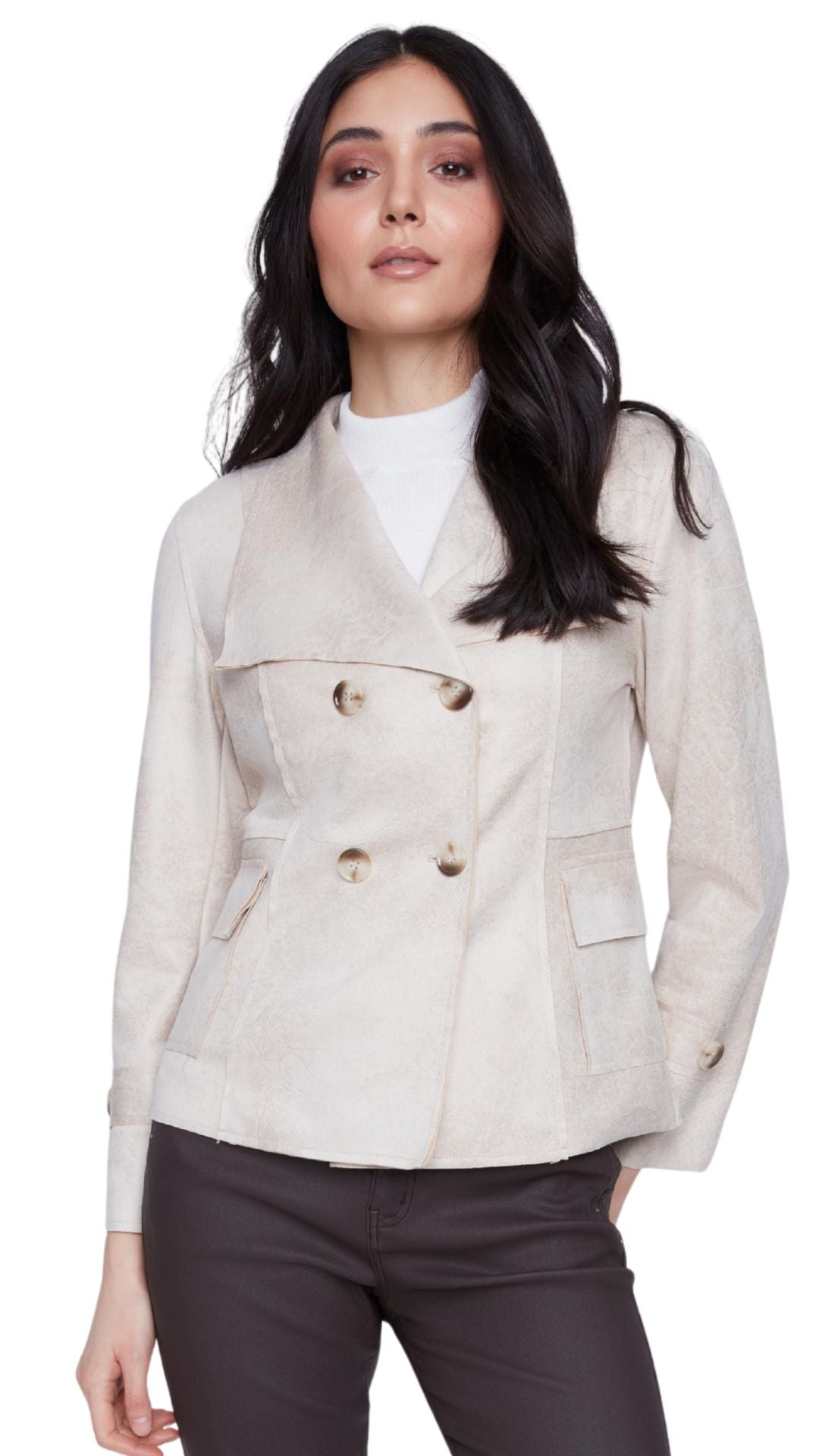 Faux Leather Tailored Lapel Collar Jacket. Style CYC2522057