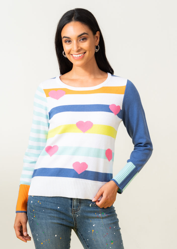Hearts & Stripes Colour Block Sweater. Style EW34048