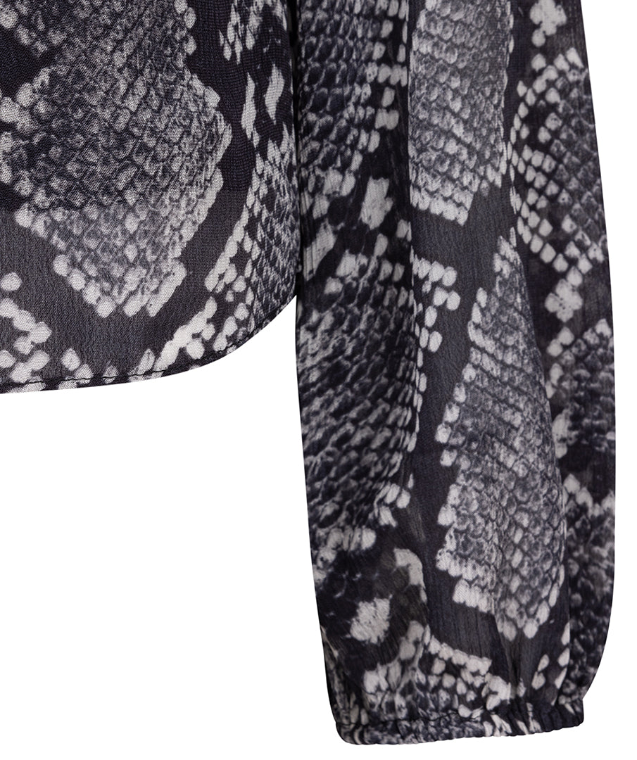 Snakeskin V-Neck with Tie Strings Blouse. Style ESQ10526