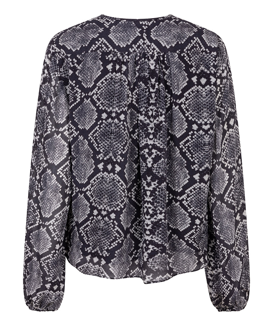 Snakeskin V-Neck with Tie Strings Blouse. Style ESQ10526