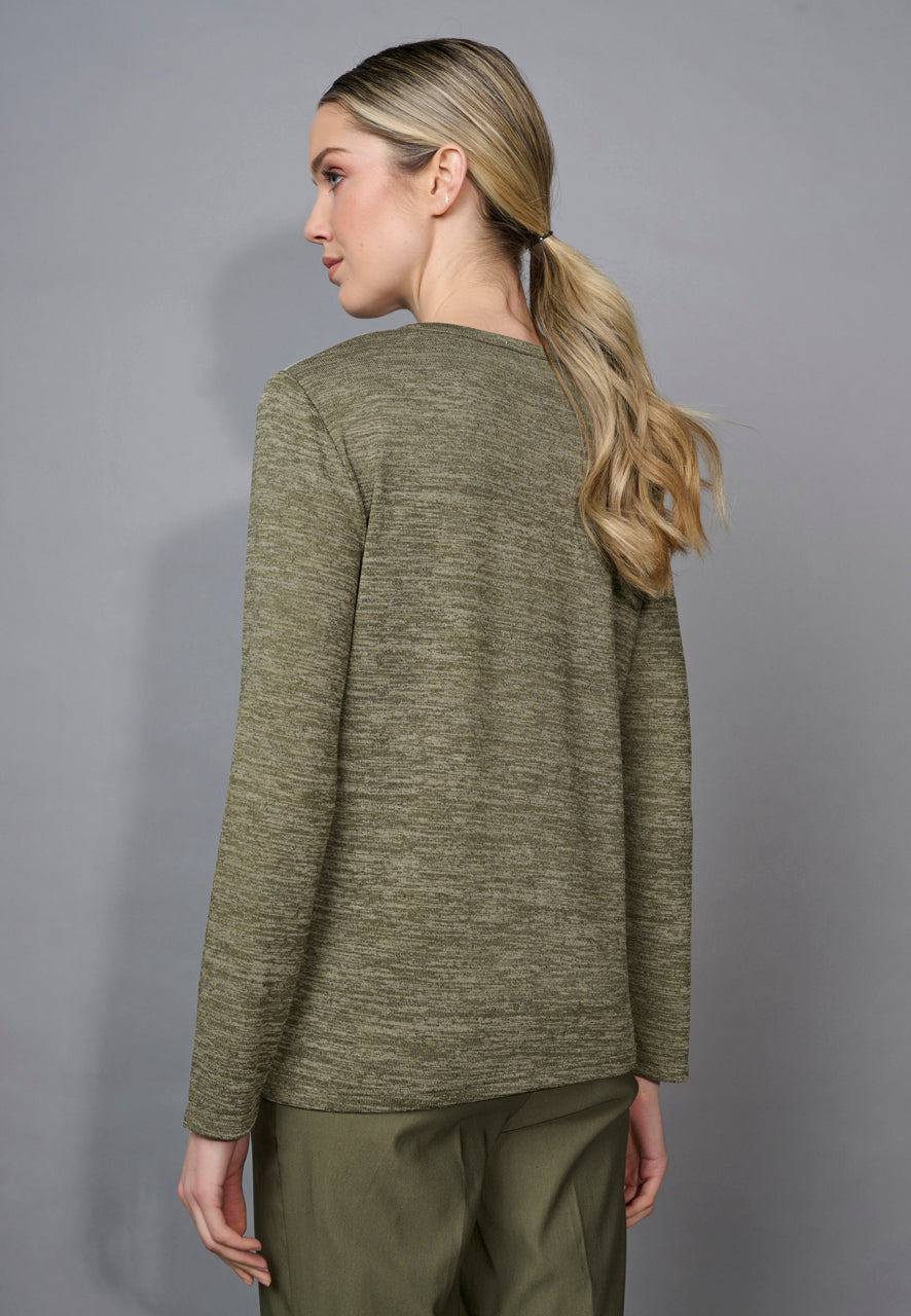 Green Abstract Print Long Sleeve Top. Style PYFC202BC