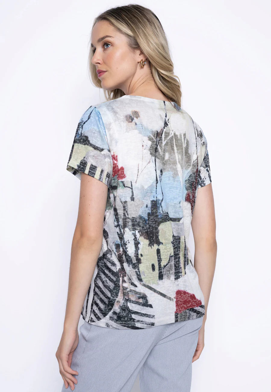 Short Sleeve Printed with Sequins & Rhinestones Top. Style PYGC104KR