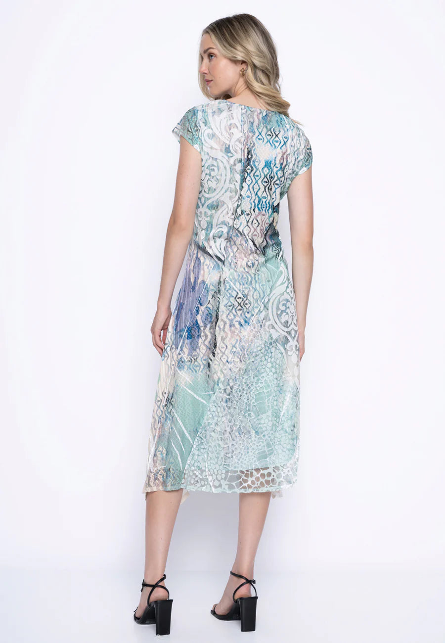 Cap Sleeves Jade Colour Printed Long Dress. Style PYGC642HH