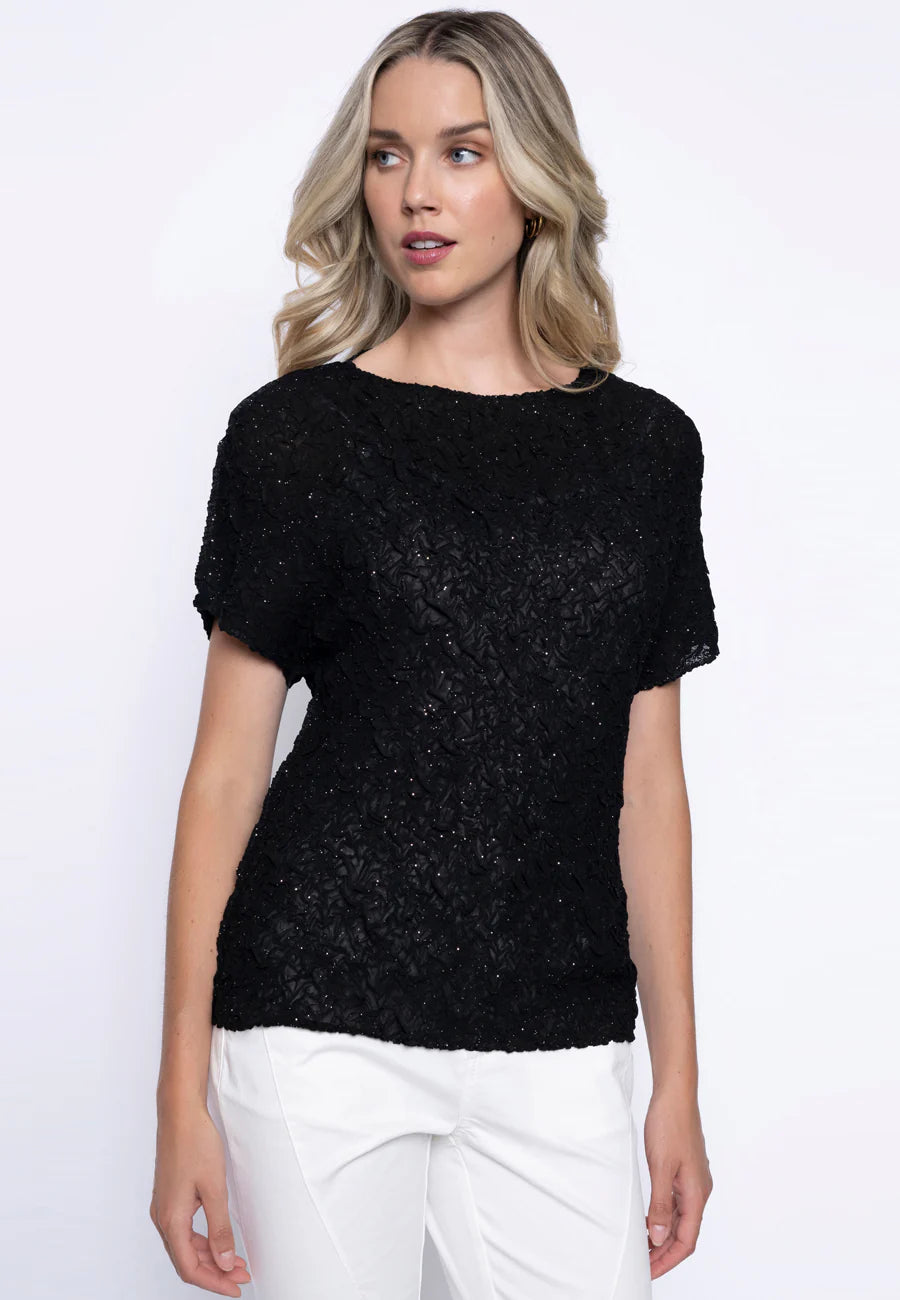 Short Sleeve Glittery Pleated Top. Style PYGM299