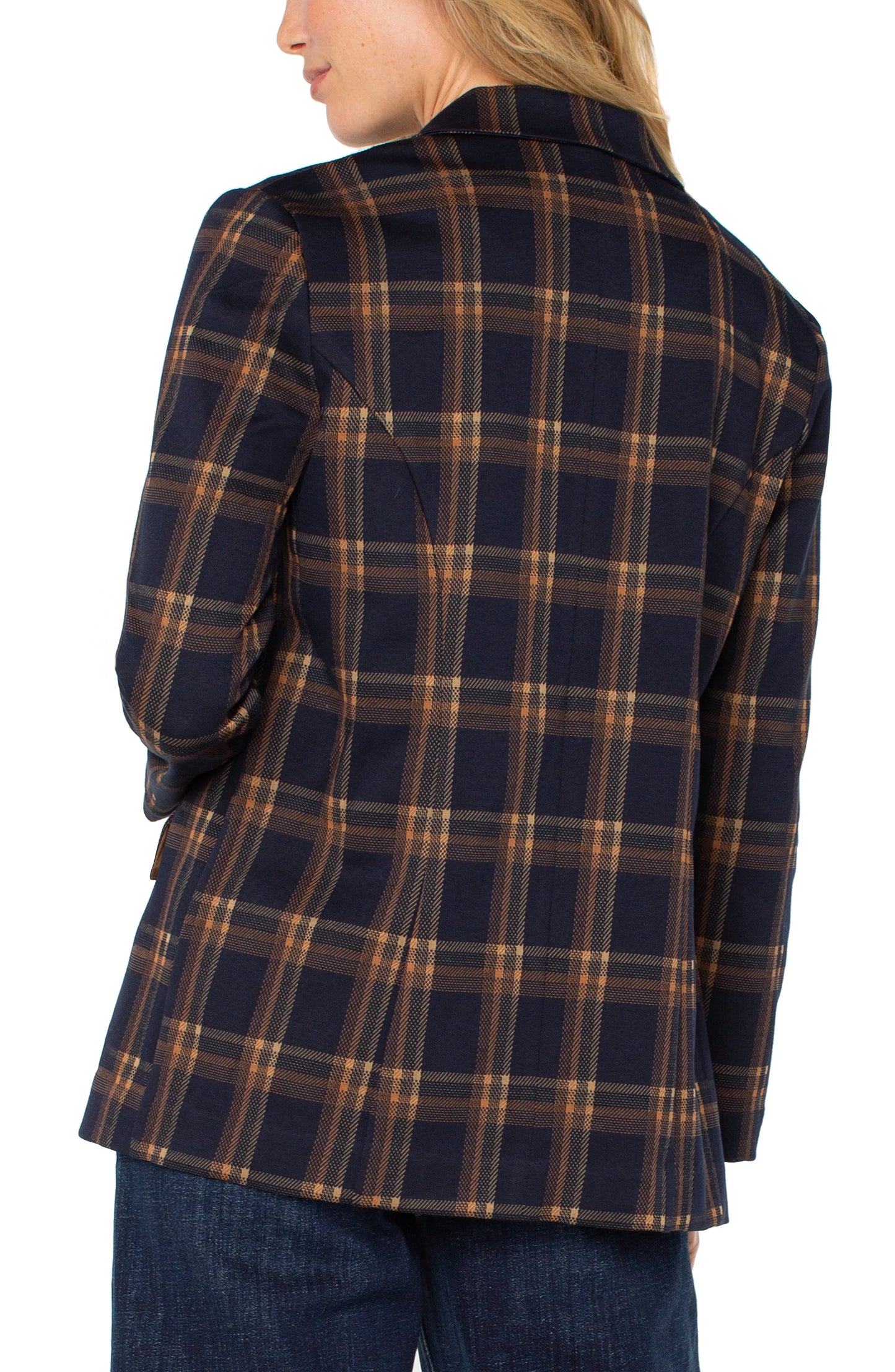 Open Front Plaid Boyfriend Blazer. Style LVLM1210NW15