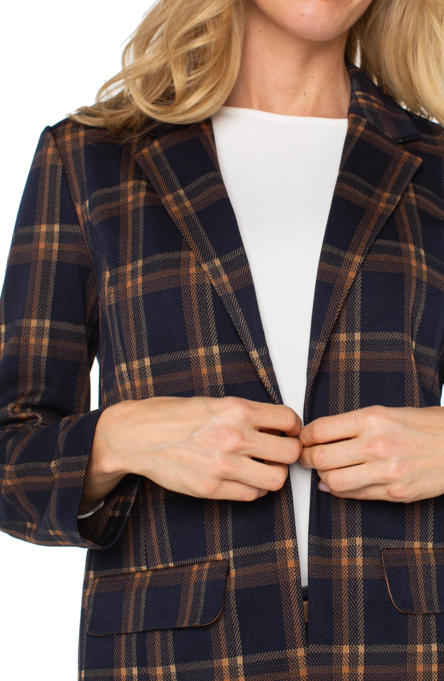 Open Front Plaid Boyfriend Blazer. Style LVLM1210NW15