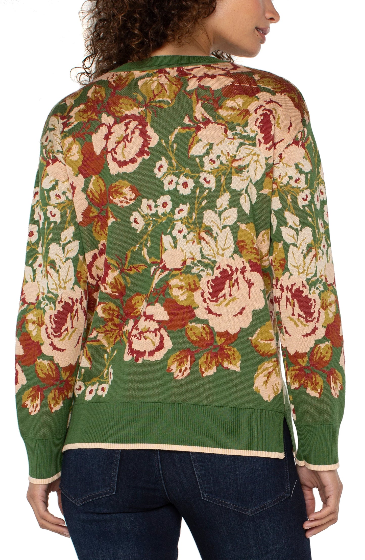 Green & Floral Print Sweater. Style LVLM8J265R08J8