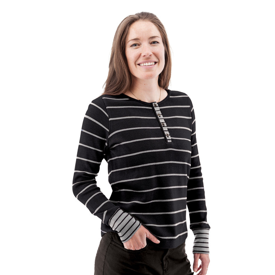 Striped Long Sleeve Henley Top. Style AVM13357XWF5