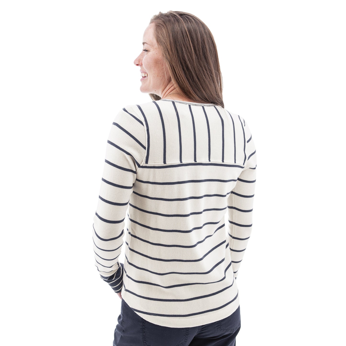 Striped Long Sleeve Henley Top. Style AVM13357XWF5