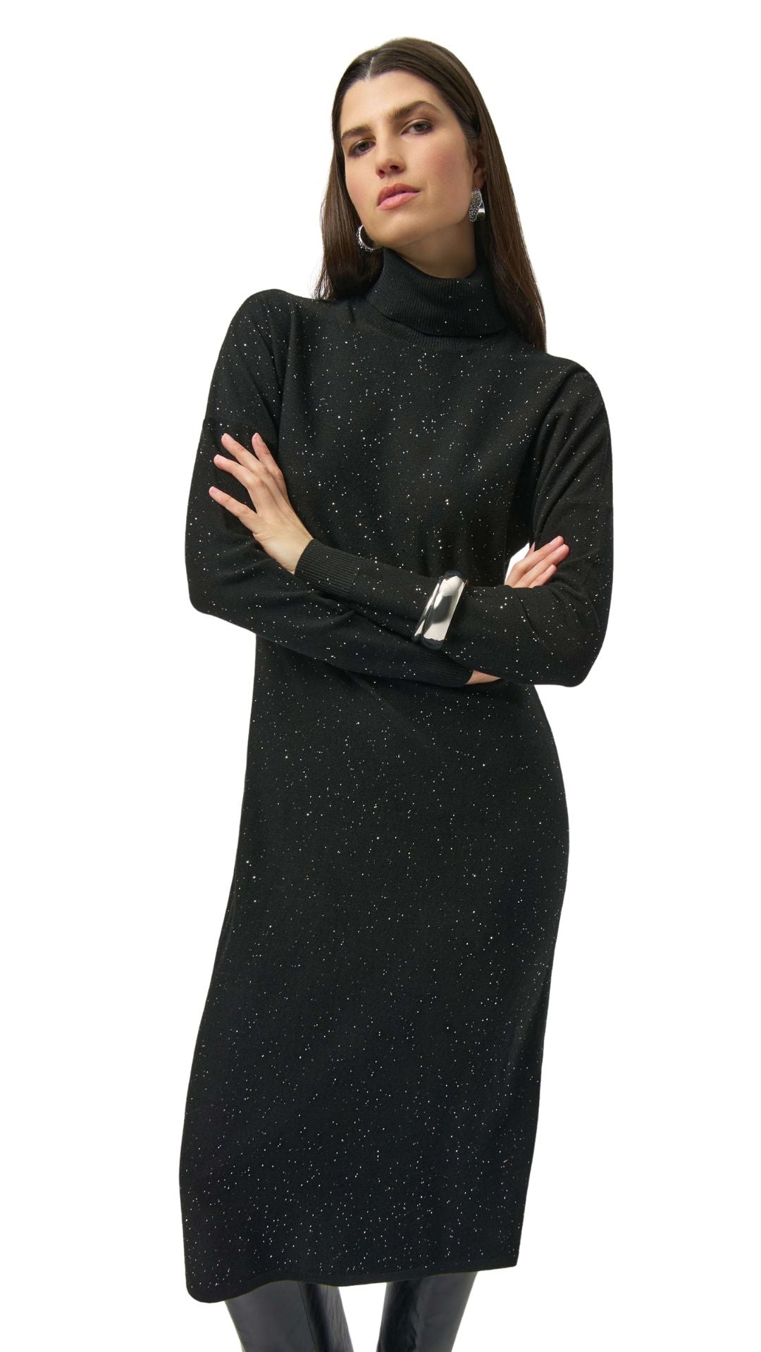 Sequined Sweater Knit Turtleneck Sheath Dress. Style JR254932