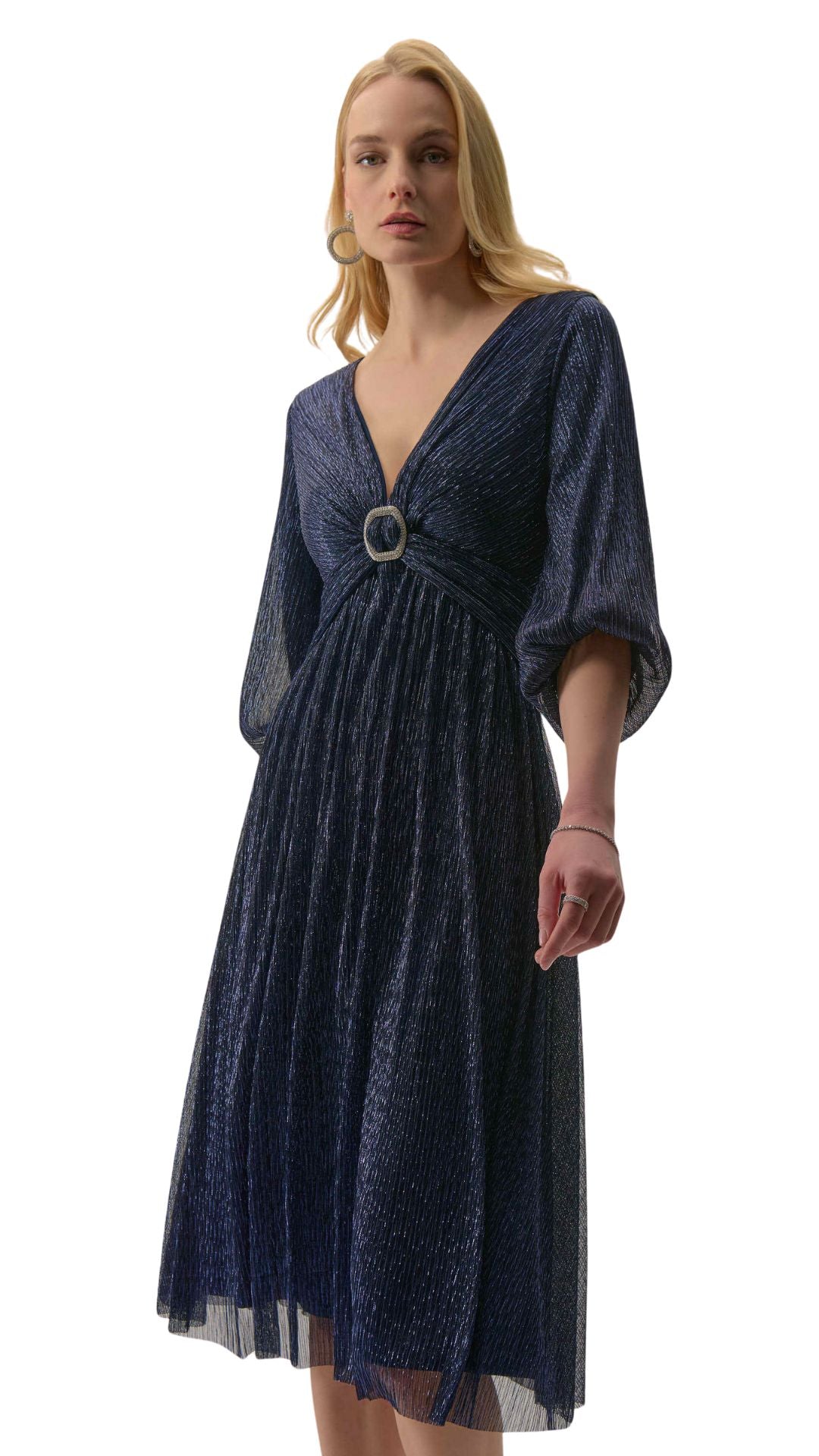 Sparkle Mesh Plissé Fit and Flare Midi Dress. Style JR254735