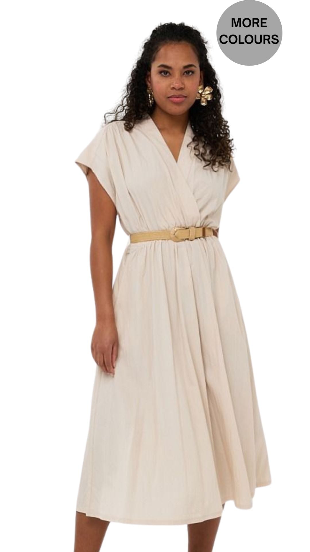 Crossover Elastic Waist Belted Midi Dress. Style ESQHS2505203