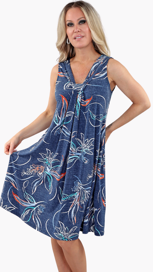 Abstract Print Front Pleat Dress. Style MT25S3839