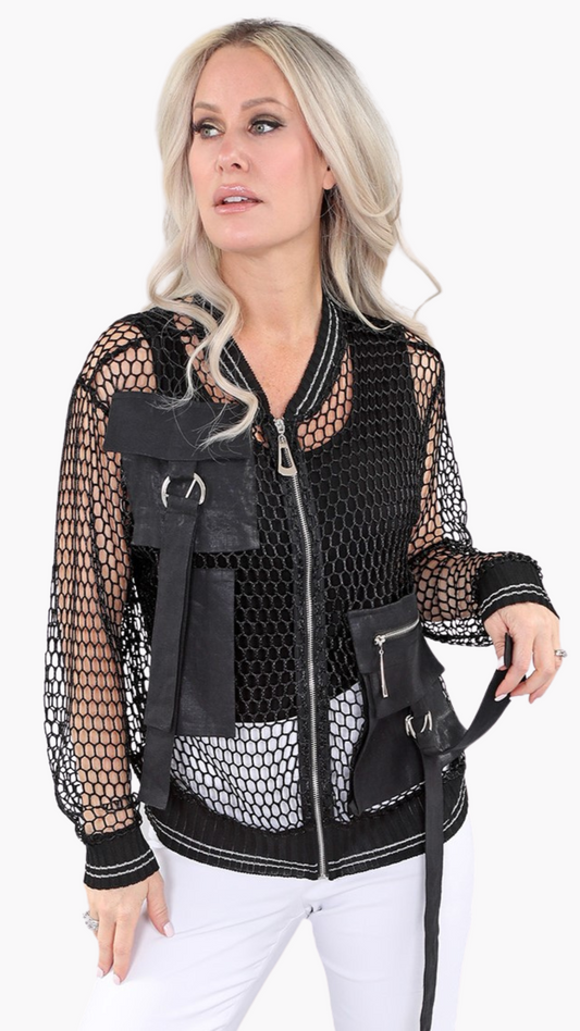 Zip Front Mesh Bomber Jacket. Style MT25S5872