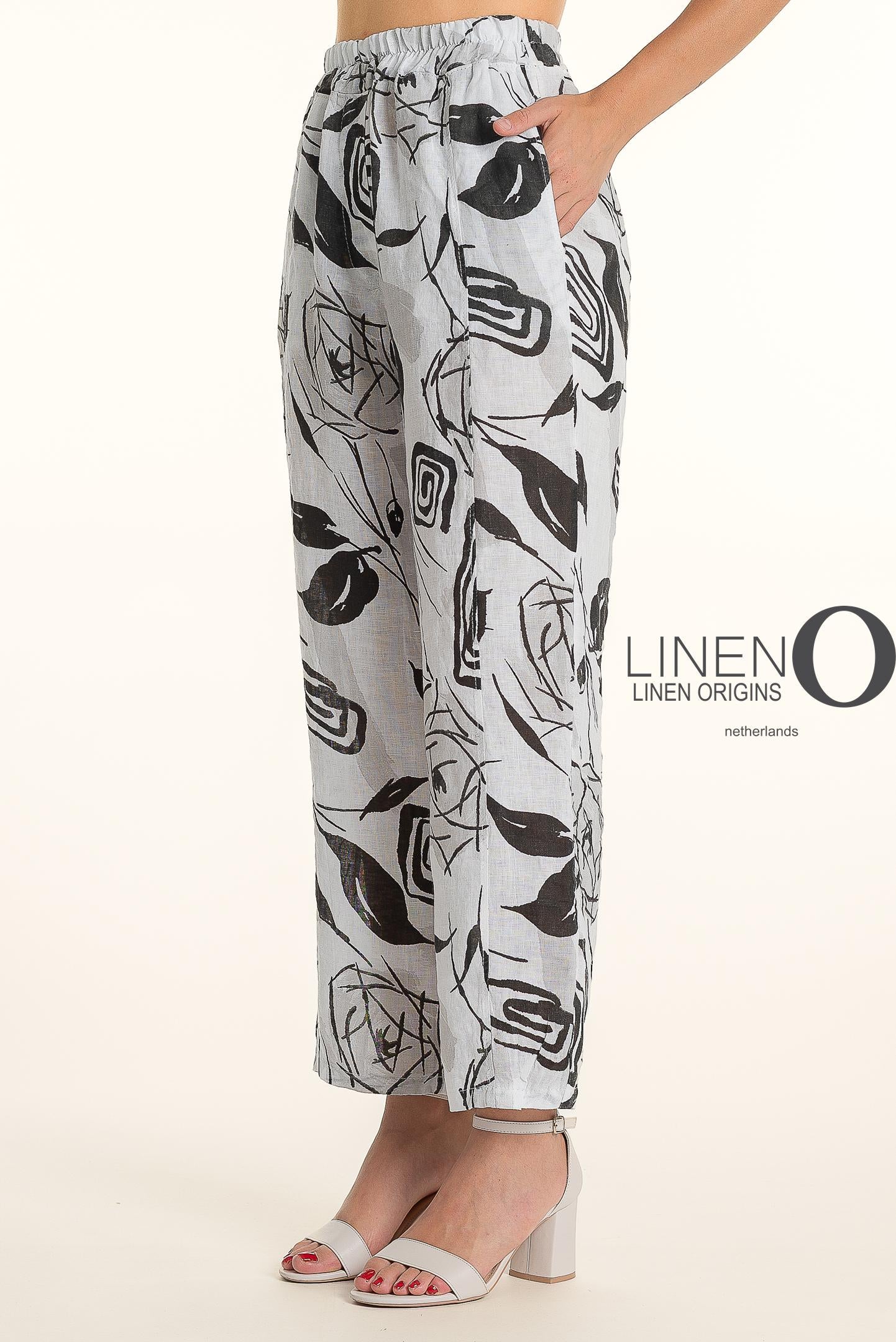 Pull-On Elastic Waist Straight Leg Printed Linen Pant. Style LOPT868P-11