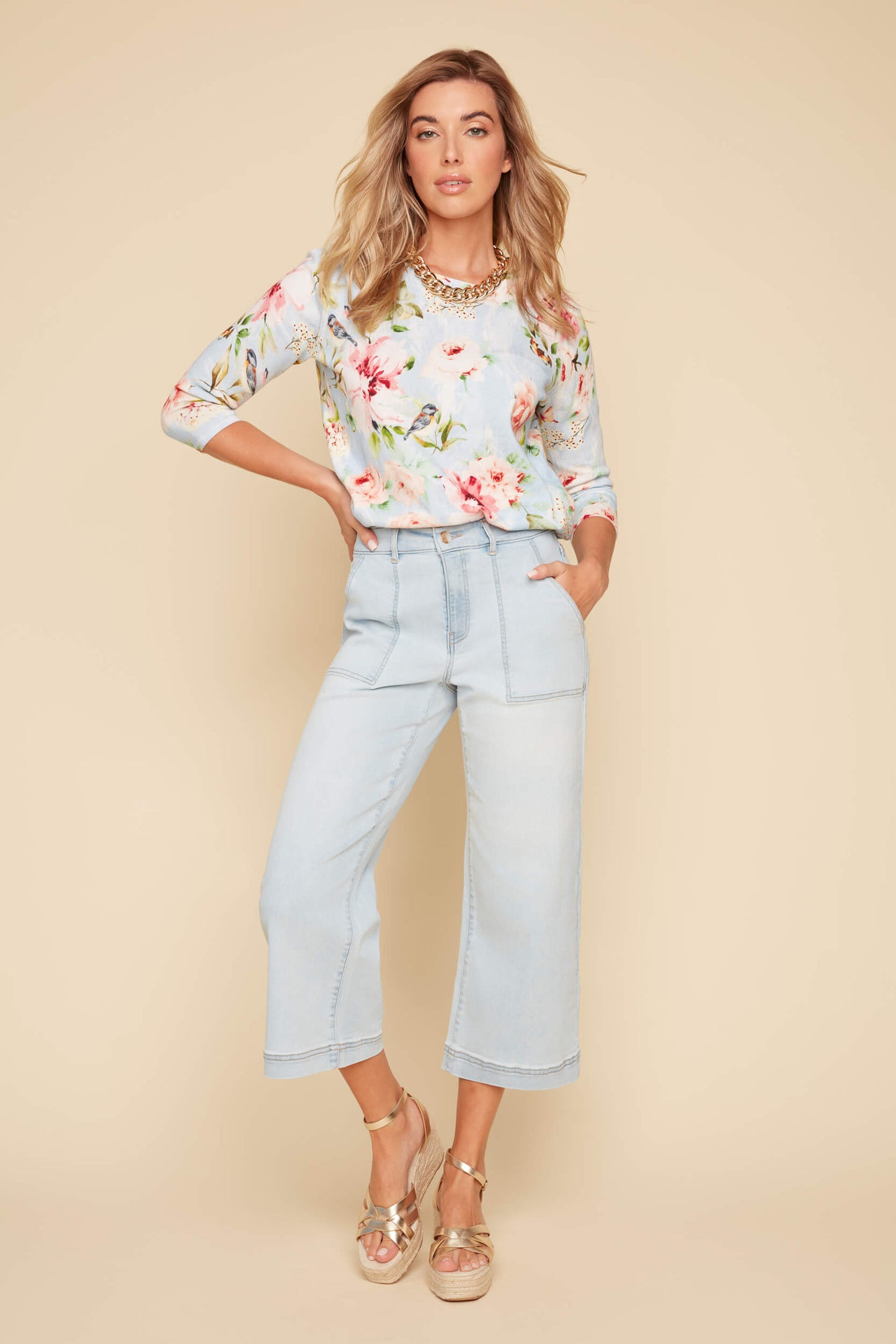 Wide Leg Denim Crop. Style REN11001D-E2141