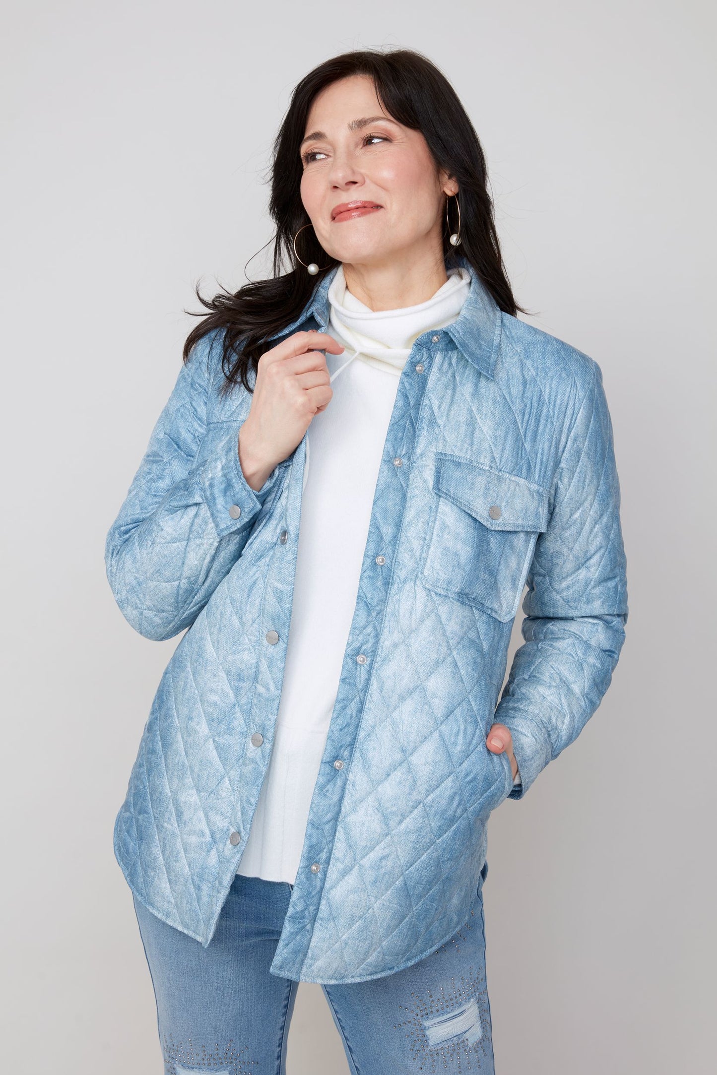Blue Quilted Long Sleeve Jacket. Style REN3910L-E3036