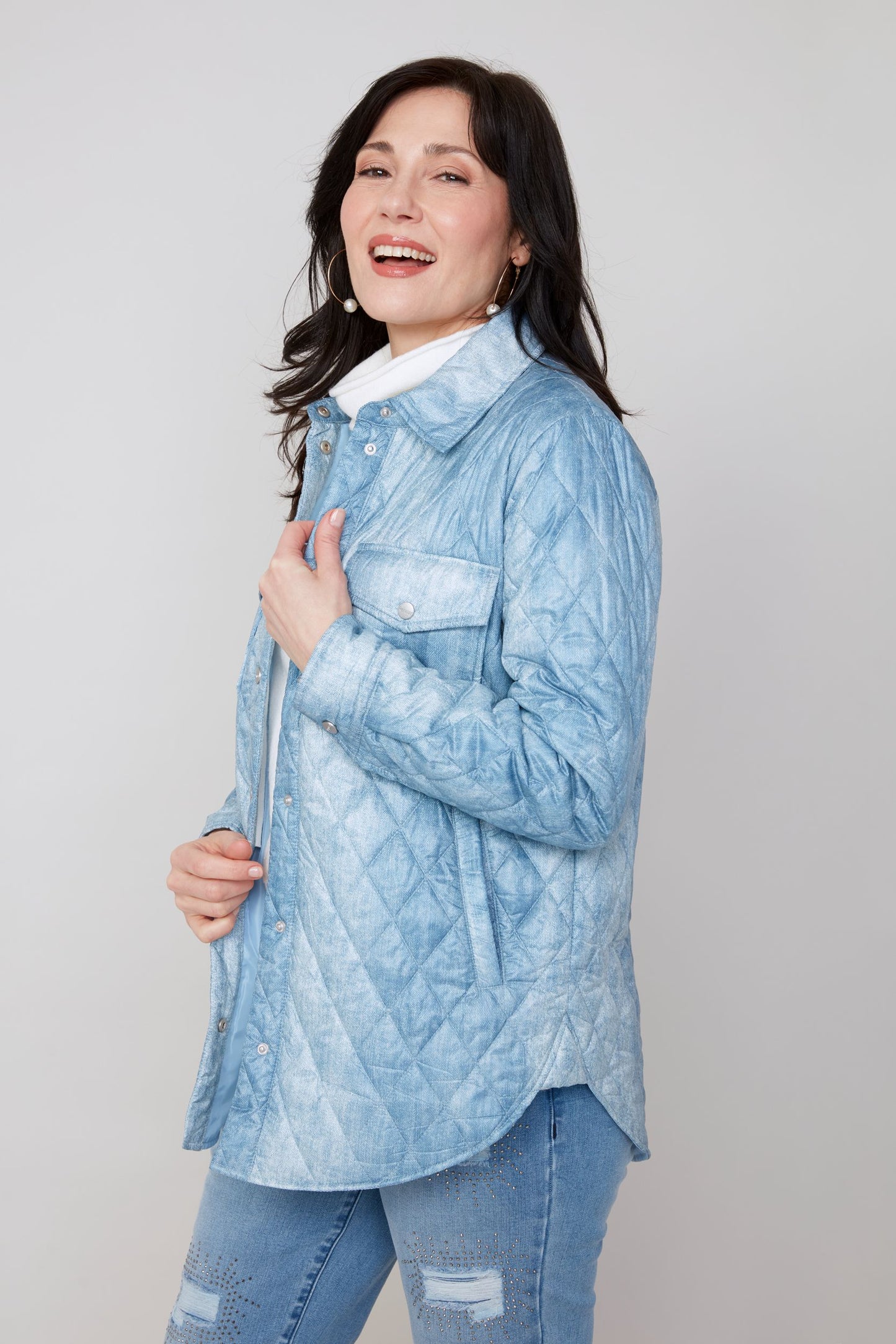 Blue Quilted Long Sleeve Jacket. Style REN3910L-E3036