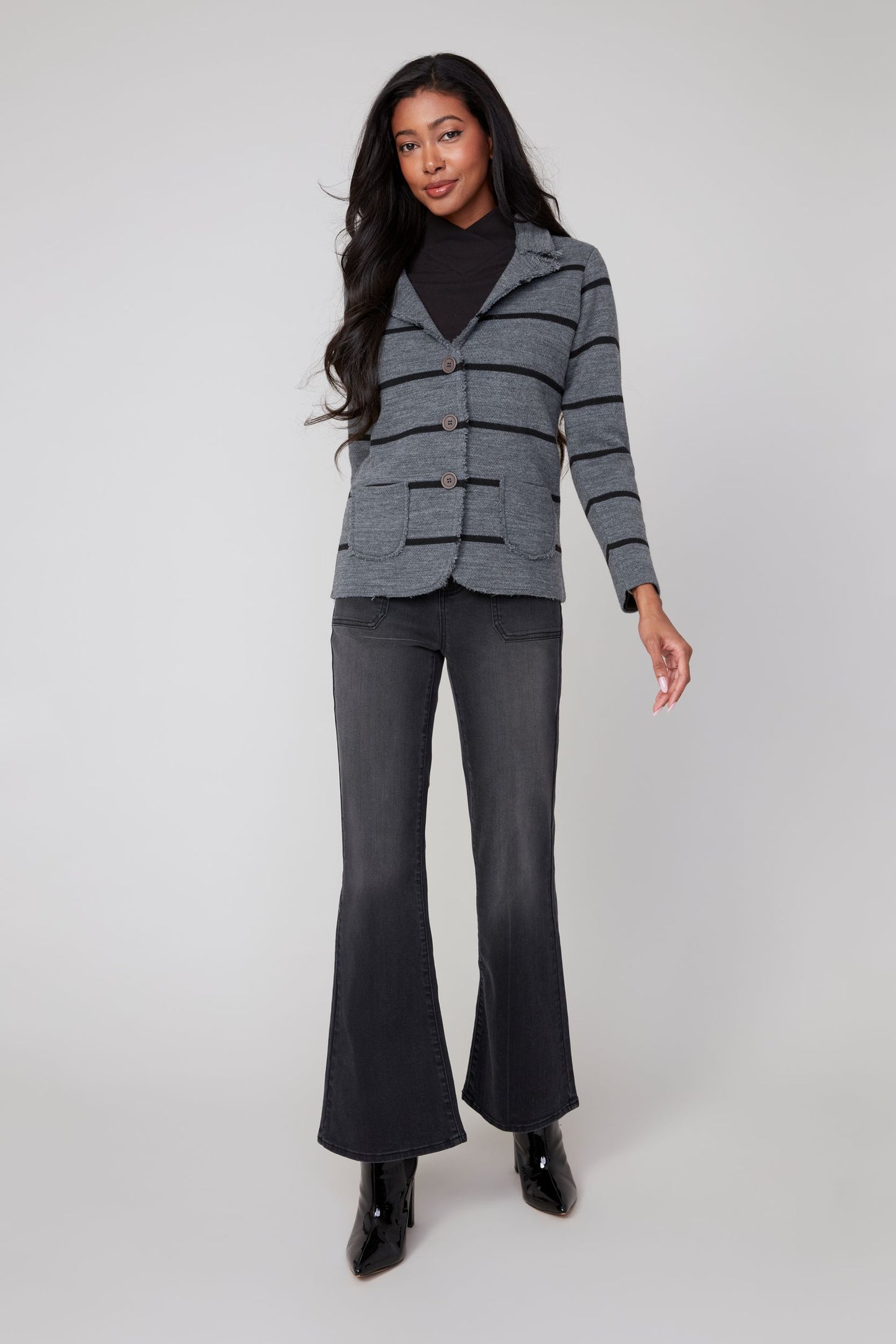 Frayed Edges Button Front Jacket. Style REN3928-4496