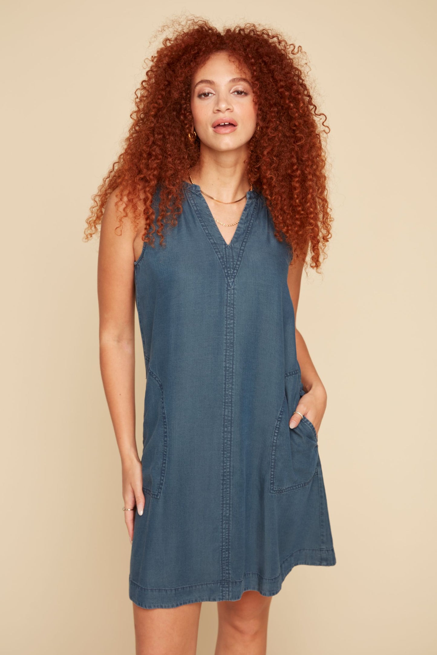 A-Line Sleeveless Pocket Dress. Style RENR4336-E2142