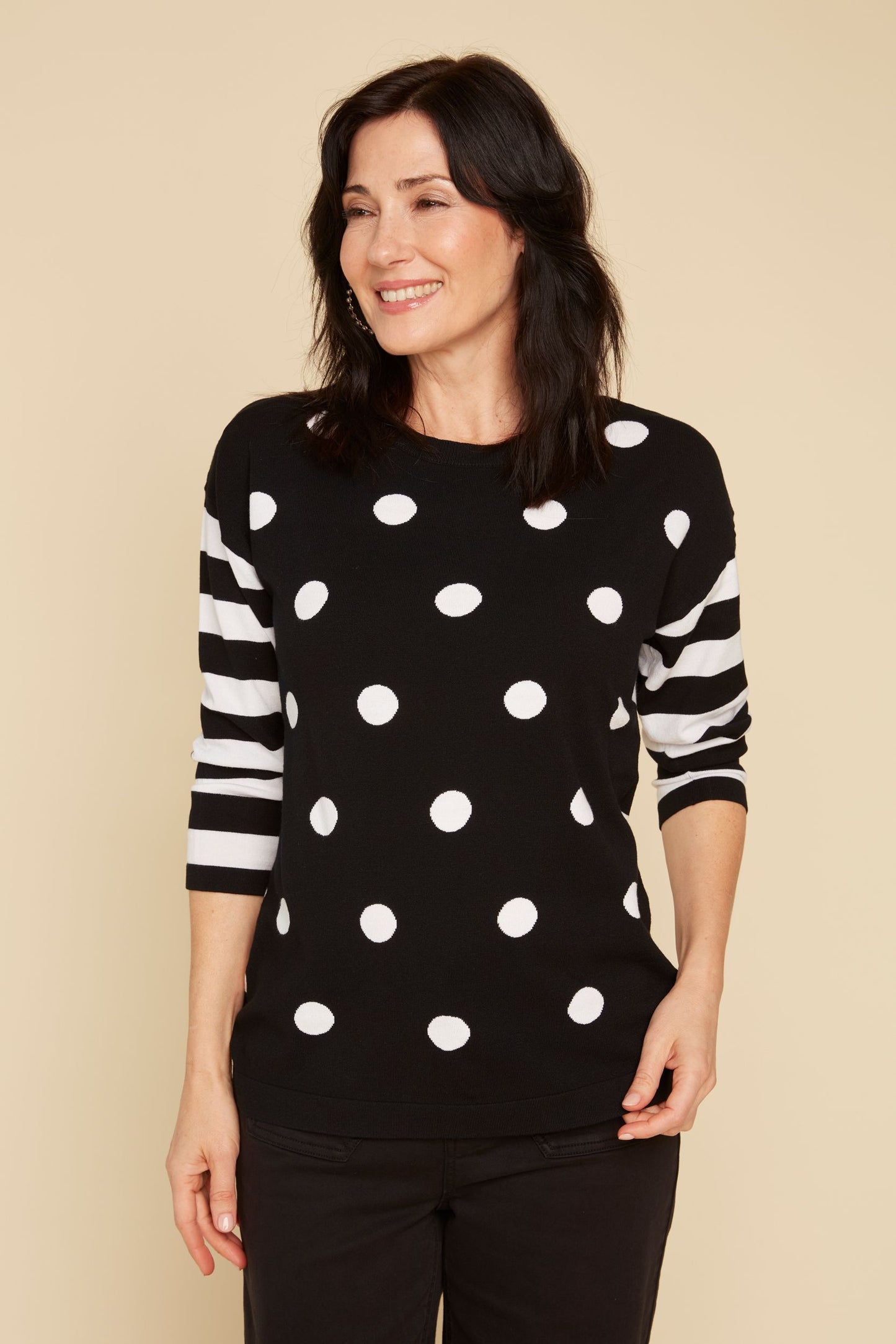 Striped & Polka Dot Lightweight Sweater. Style RENR6926-3956