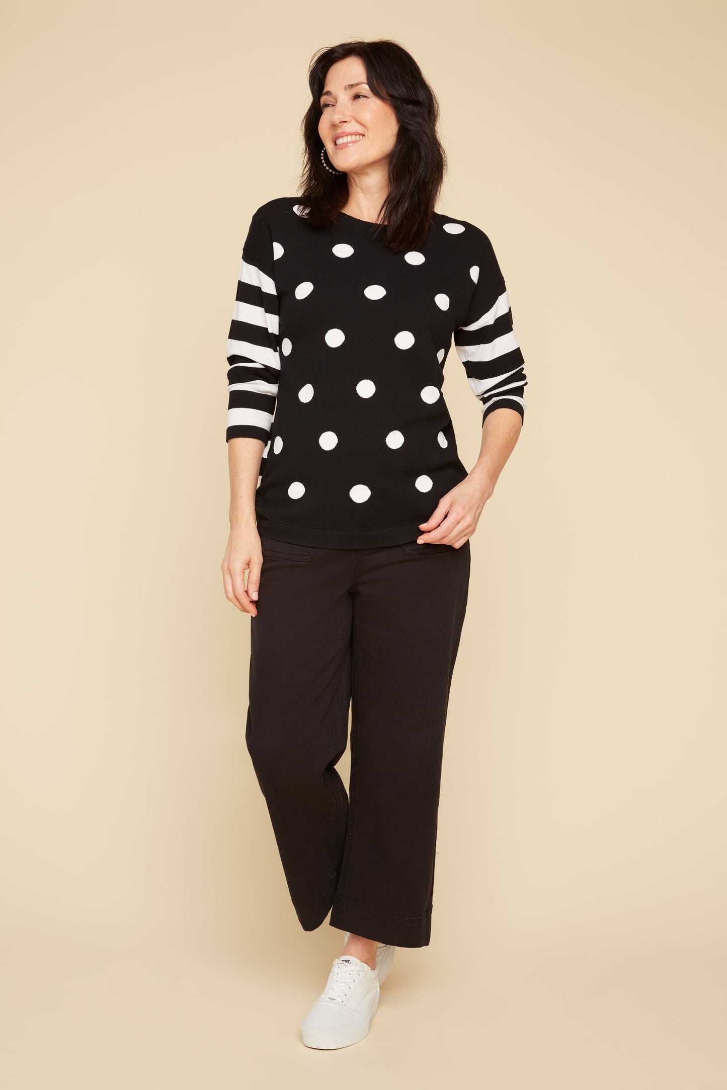 Striped & Polka Dot Lightweight Sweater. Style RENR6926-3956