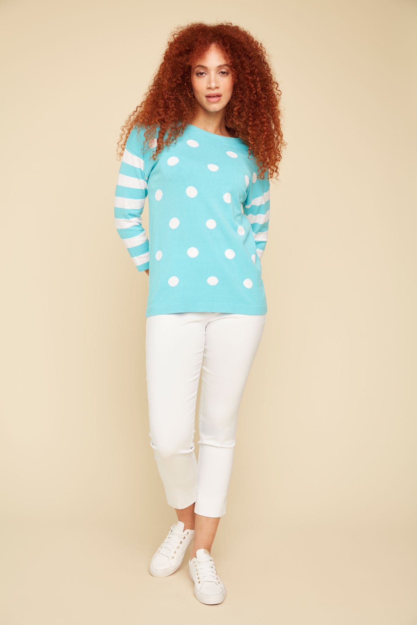 Striped & Polka Dot Lightweight Sweater. Style RENR6926-3956