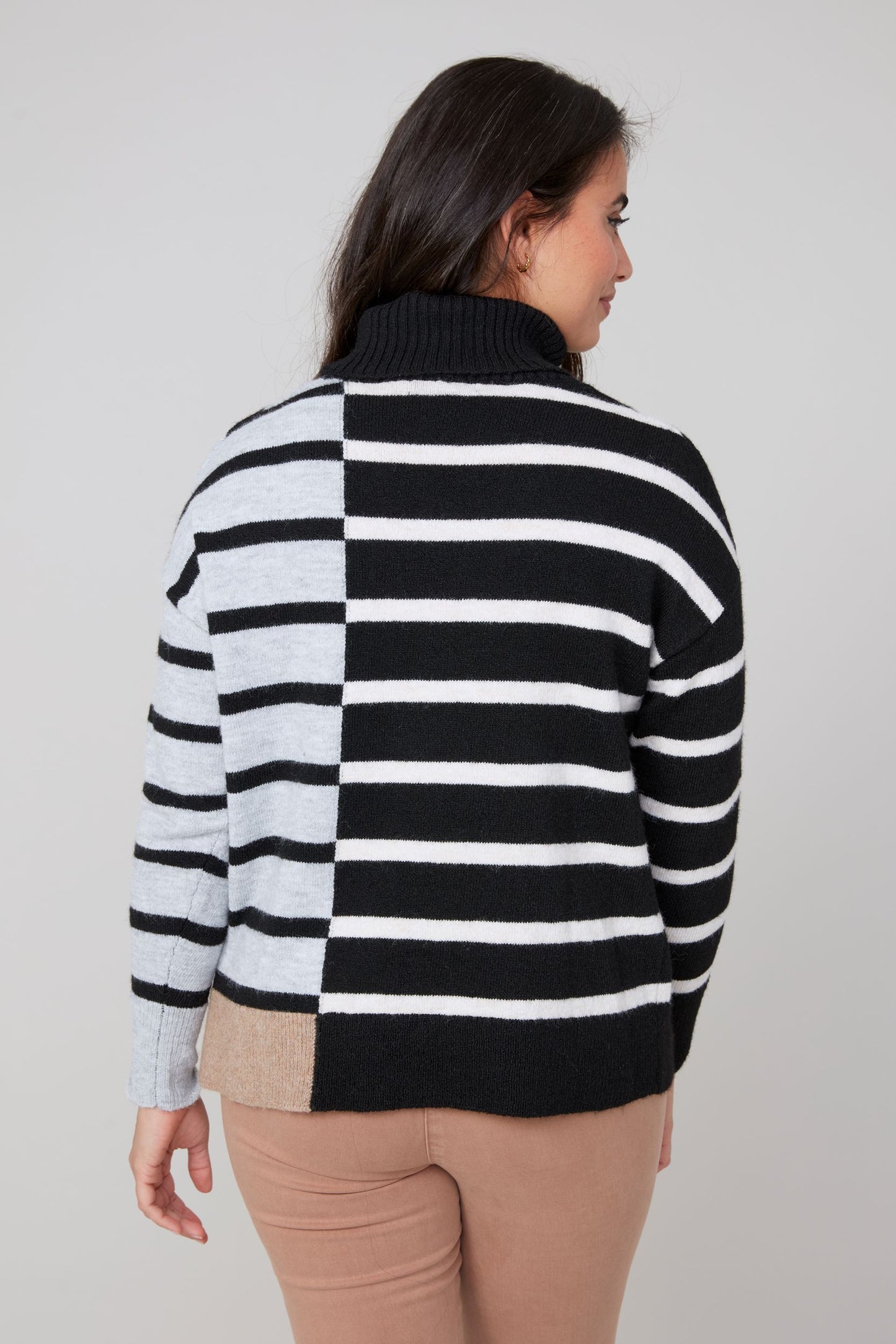 Cowl Neck Colour Block Striped Sweater. Style REN6945-4480