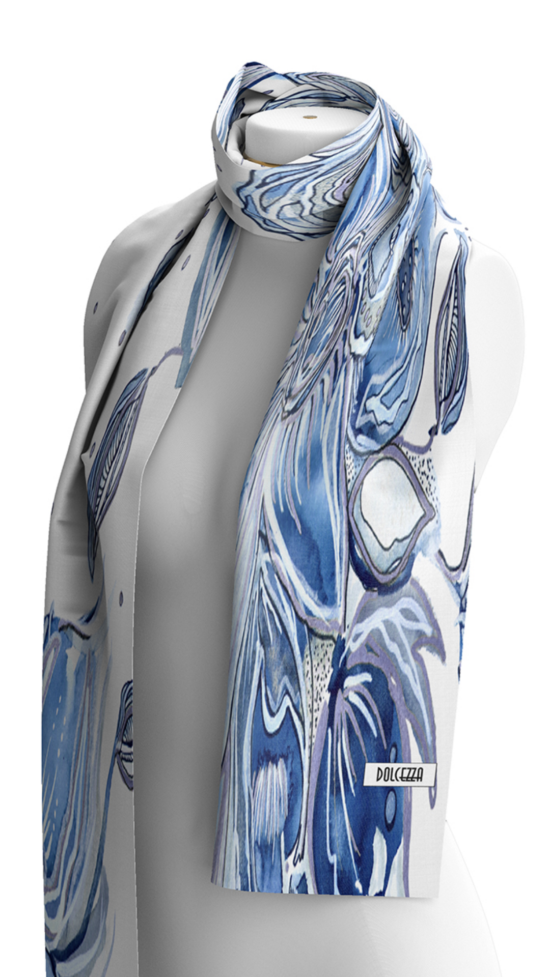 "Blue Flowers" Artist Print Scarf. Style DOLC26905