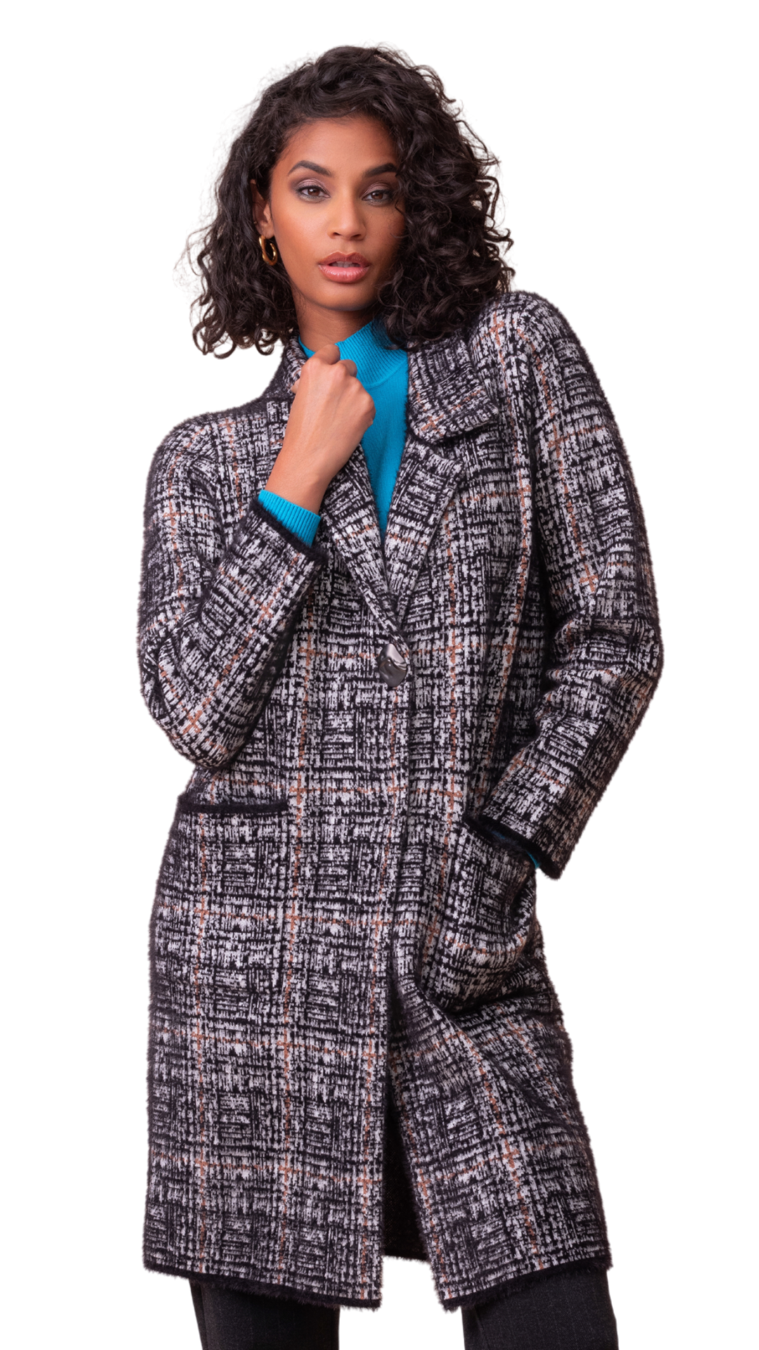 Button Front Heavy Knit Pattern Cardigan. Style ALS48207
