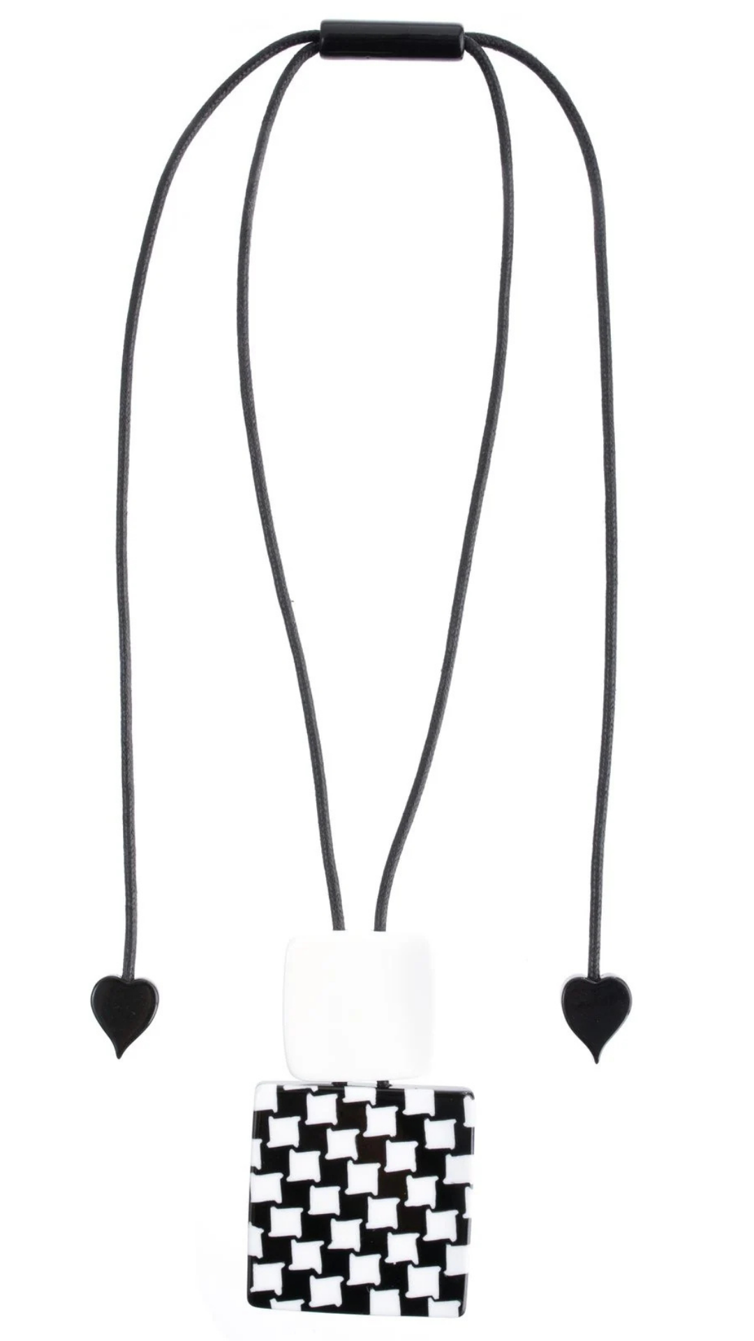 November 2 Bead Collection - Houndstooth Print Square & Small White Square Necklace. Style 8460202WHITQ00