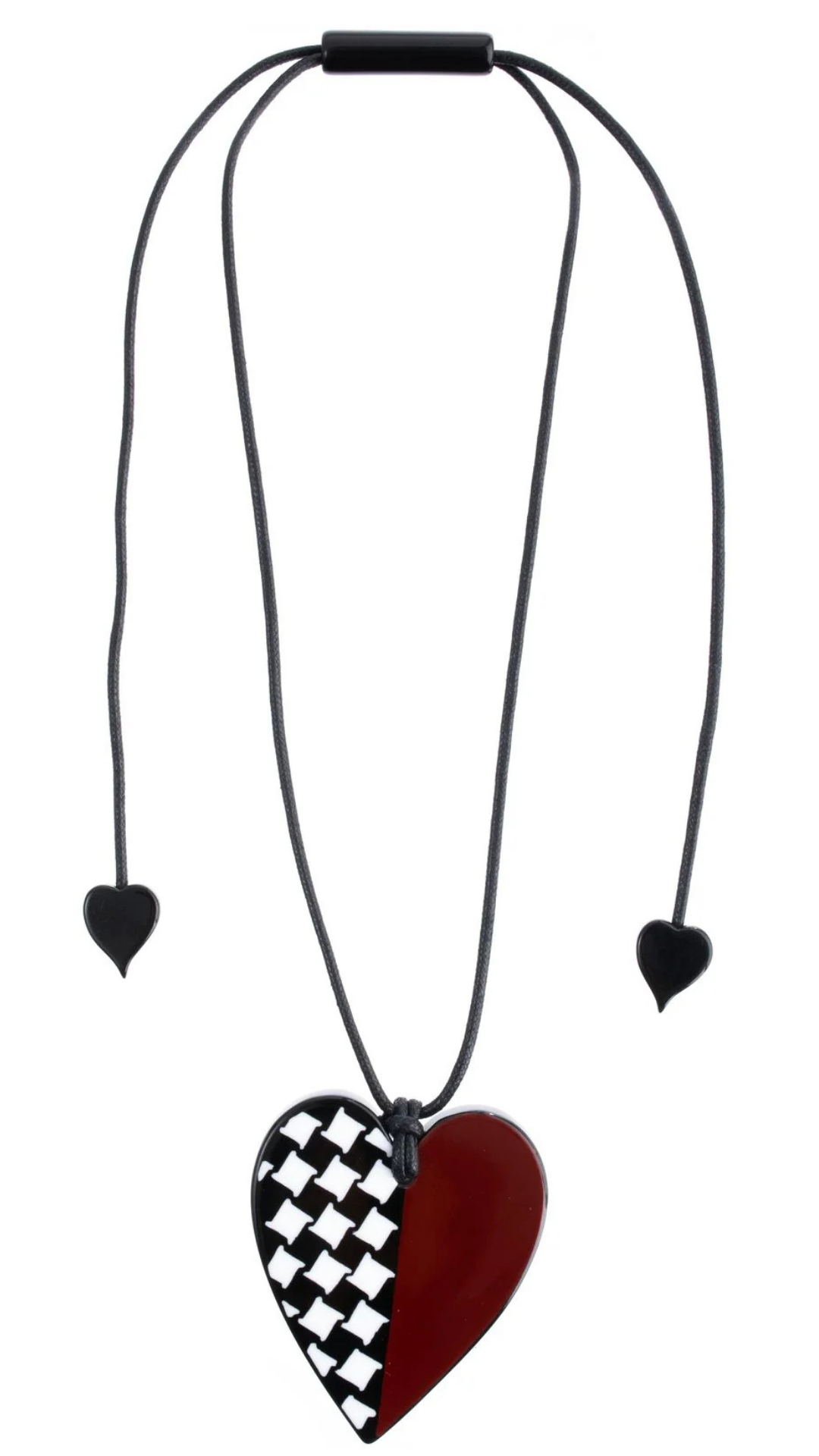 November 1 Bead Collection - Half Red & Half Houndstooth Print Heart Necklace. Style 8460201REDDQ00
