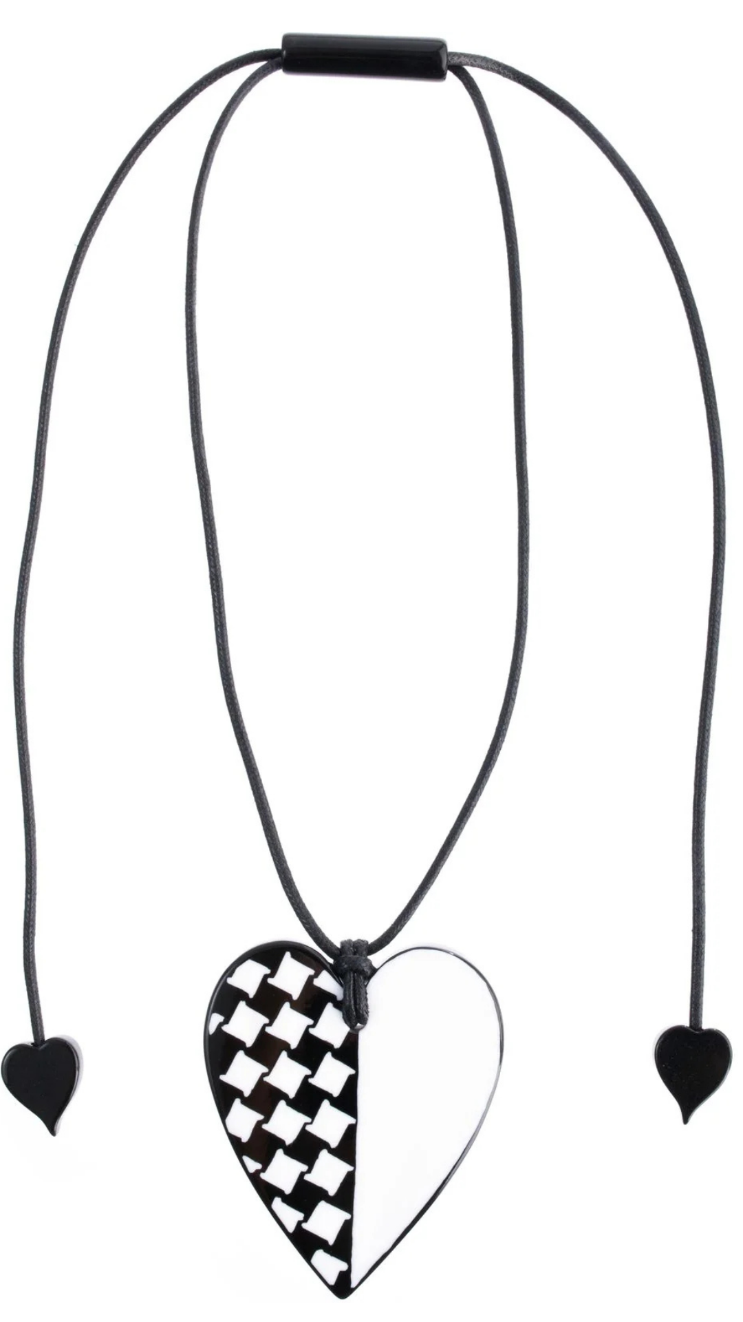 November 1 Bead Collection - Half White & Half Houndstooth Print Heart Necklace. Style 8460201WHITQ00