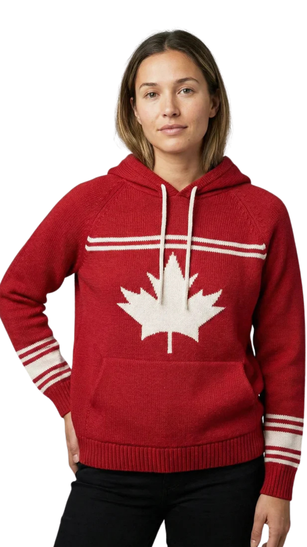 Maple Leaf & "Canada" Knitted Hoodie. Style CKI5206