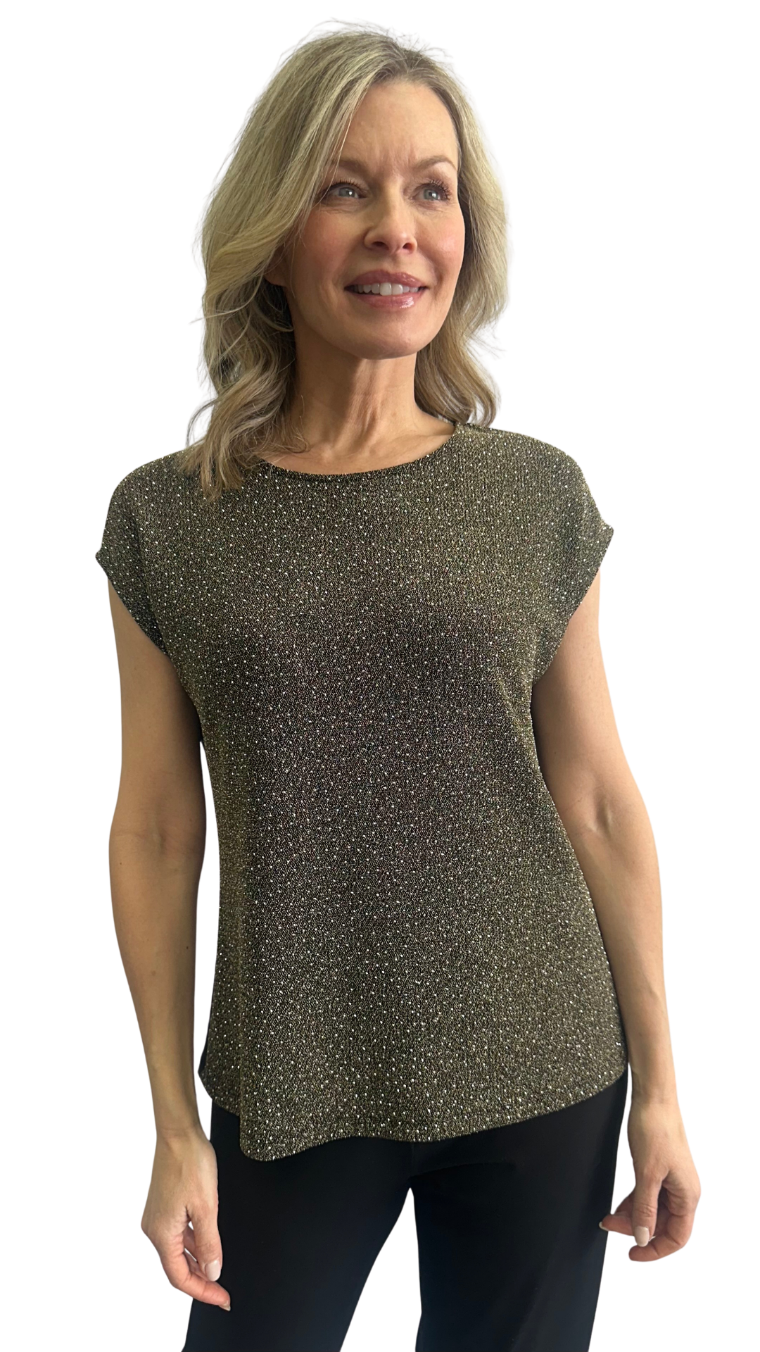 Holiday Stardust Drop Shoulder Sparkle Top. Style SW102044
