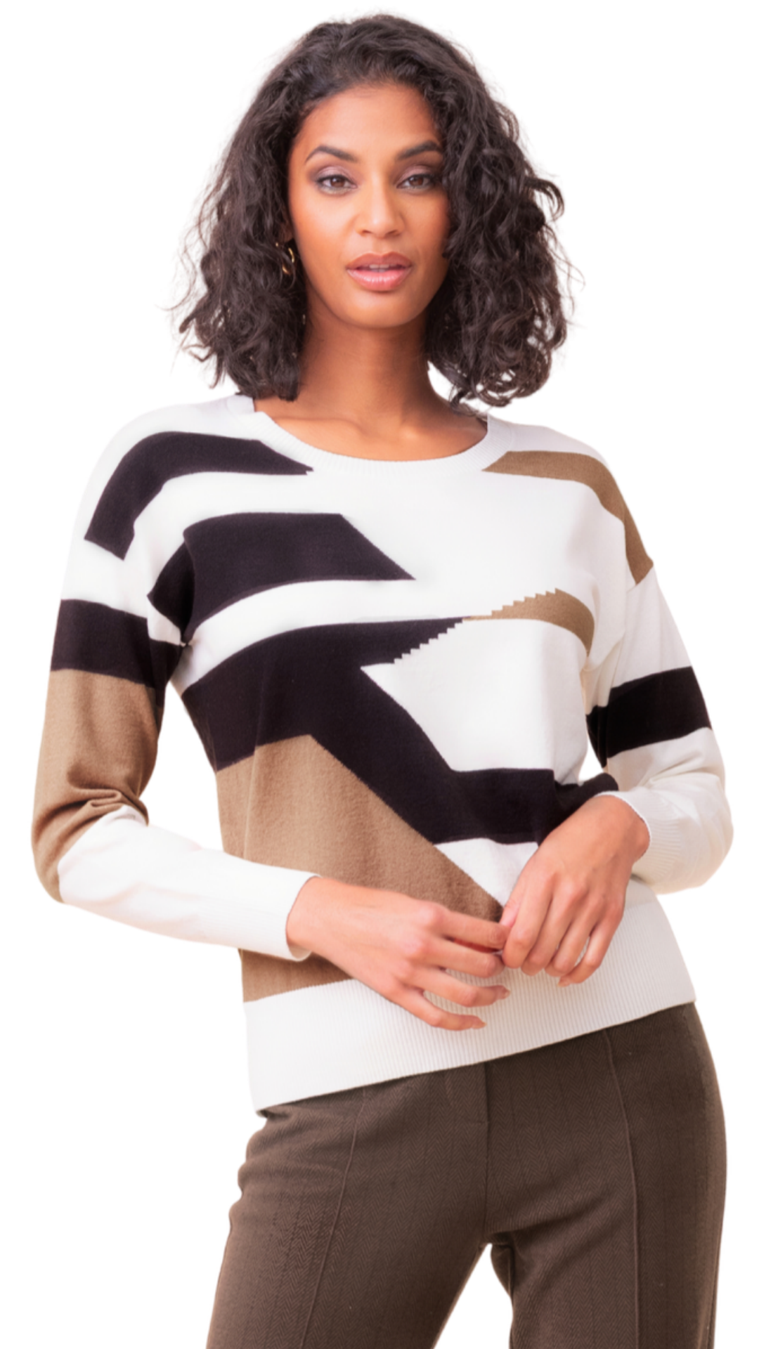 Abstract Brown & Black Print Round Neck Top. Style ALSA48132