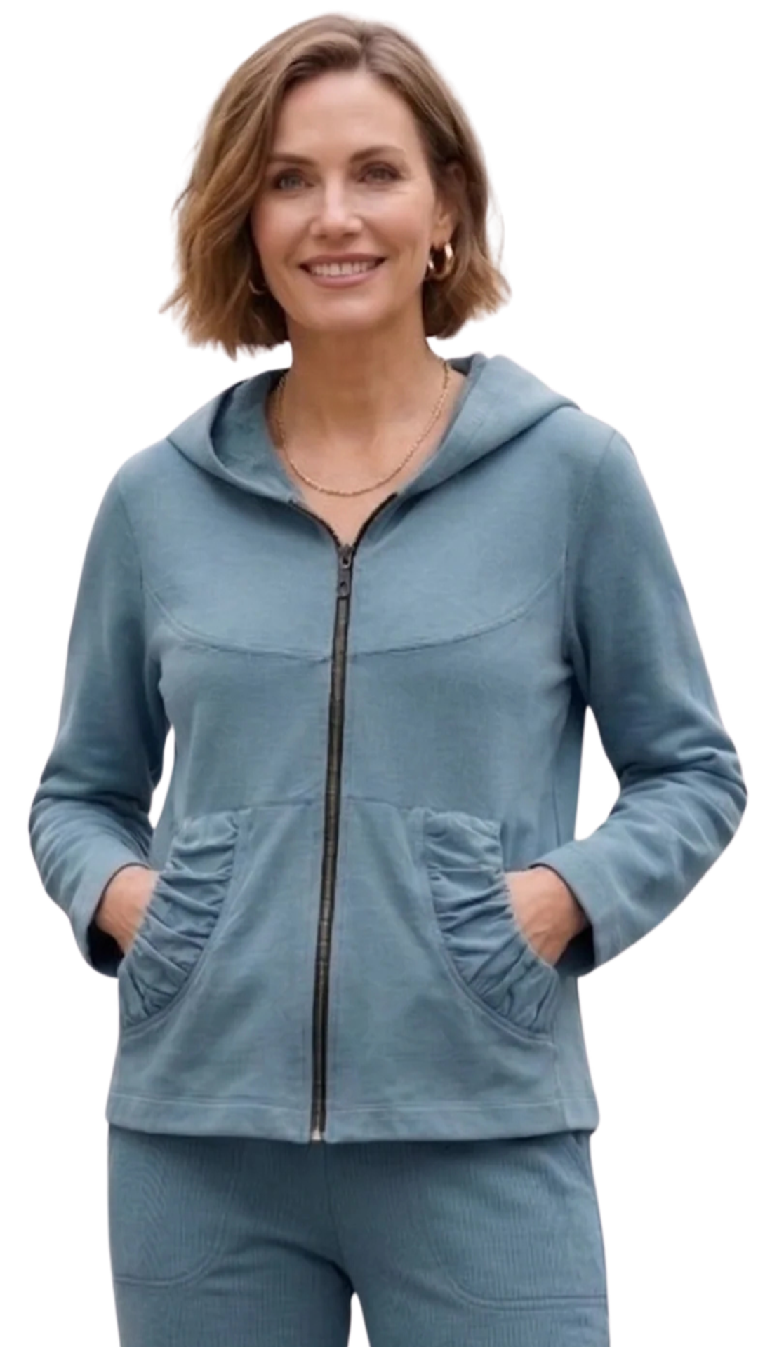 French Terry Gathering Details Zip Front Hoodie. Style WP7765