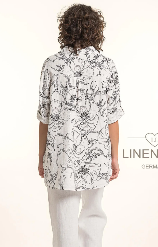 Collared Button Front Roll-Up Sleeve Floral Print Blouse. Style LLTP1782P